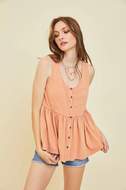 Holiday Special Offers Apricot Tank Top With Button-Down Detail