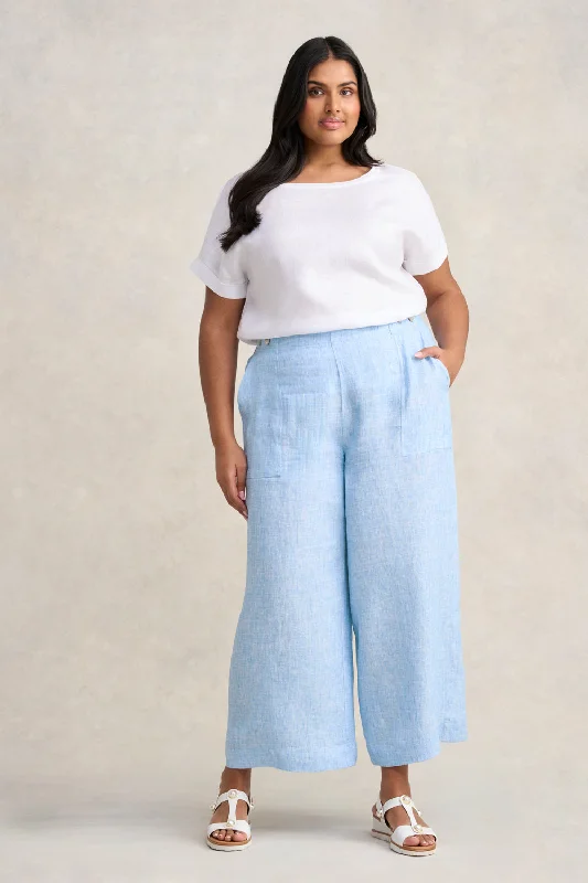 Edgy Fashion French Linen 7/8th Pant - Chambray Cross Dye