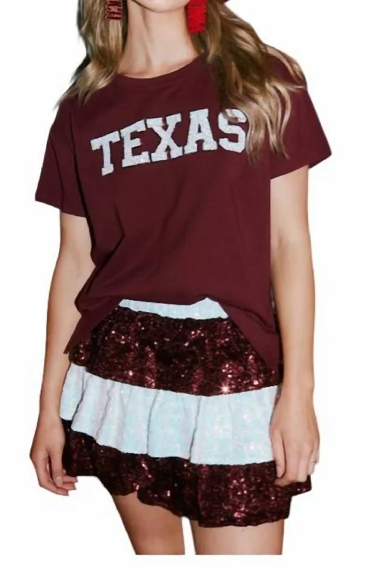 Women's Tailored Outfit Sequin Texas Stars & Fringe T-Shirt In Maroon