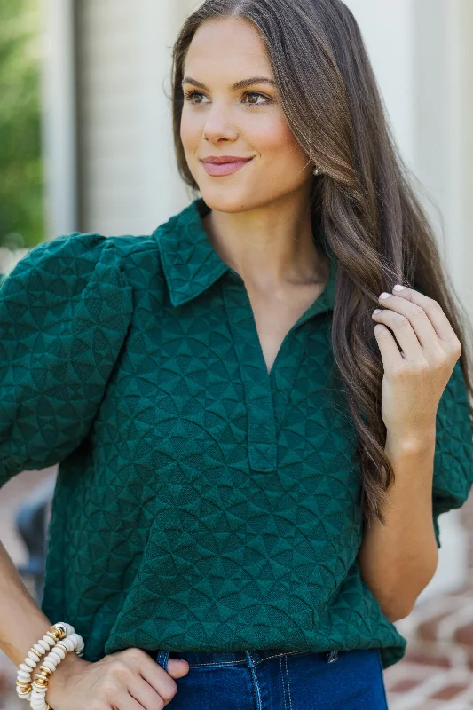 Women's High-Fashion Apparel Worth Your While Hunter Green Textured Blouse