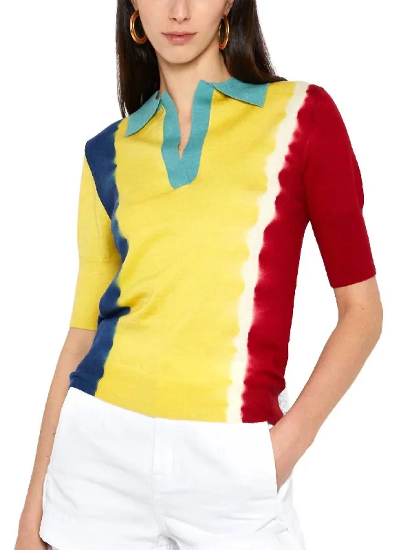 Chic Women's Clothing for Date Nights Color Blocked Short Sleeve Polo Shirt In Multi