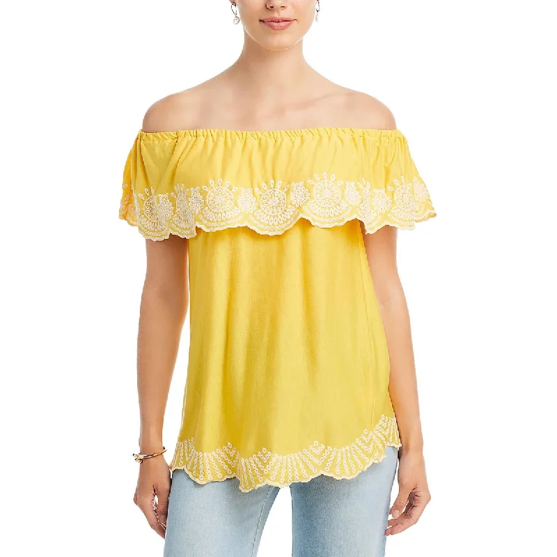 Trendy Boutiques Online Antigua Womens Embroidered Off The Shoulder Pullover Top