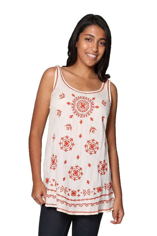 Women's Floral Print Outfit Embroidered Rayon Tank