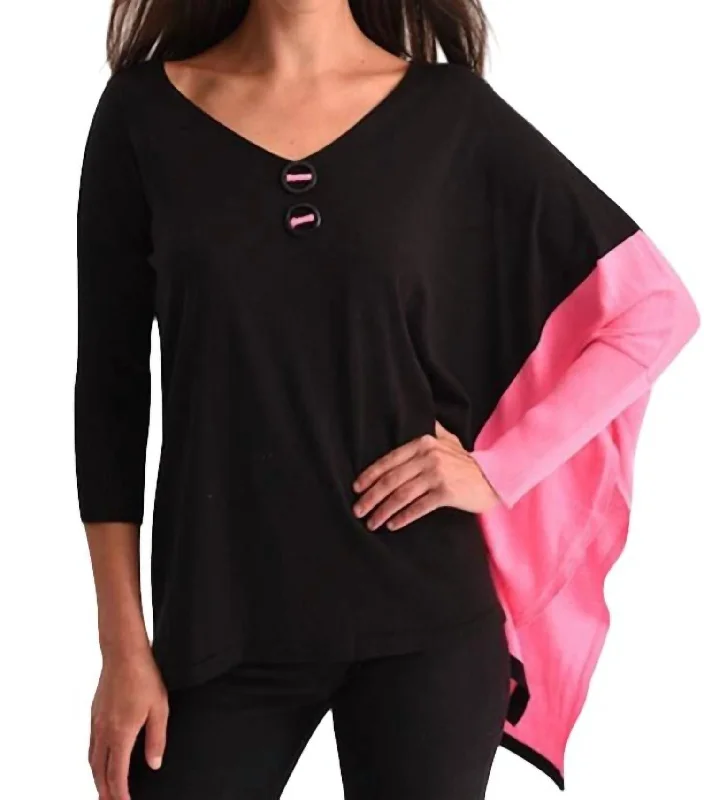 Stylish Savings Neon Panel Slit Oversize Tunic In Black/fuchsia