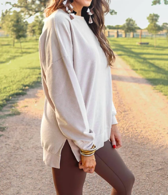 Elegant Styles Alexis Corded Pullover Taupe