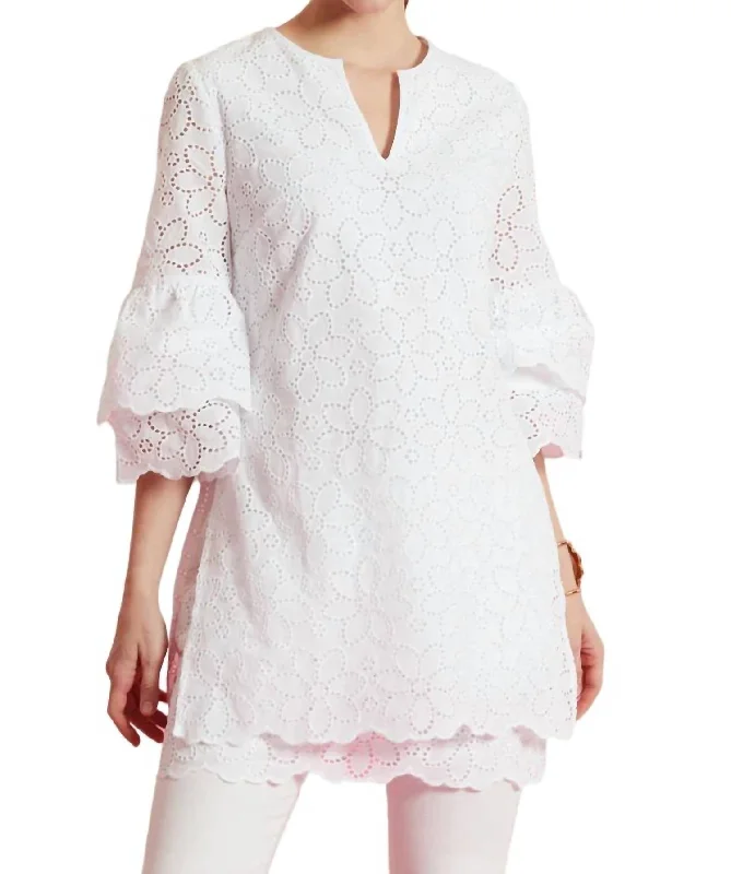 Affordable Fashion for Women Christa Eyelet Tunic Top In White