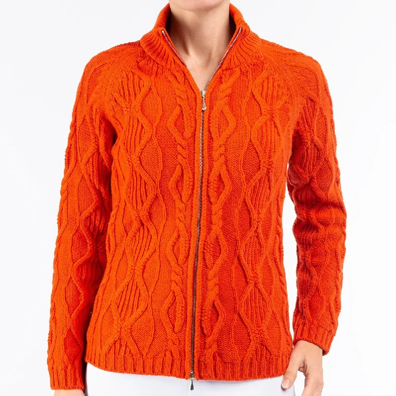 Comfortable Outfit For Women Cable Zip Cardigan in Orange