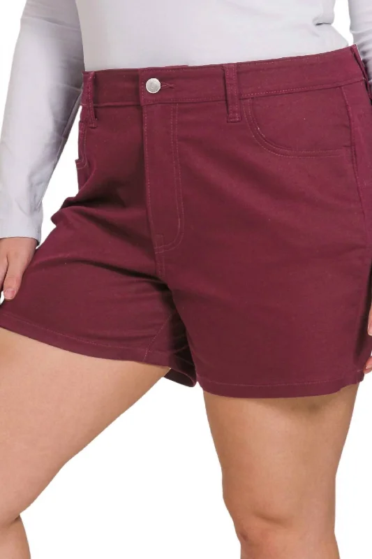 Women's Chic Outerwear Outfit Colored Stretch Denim Shorts In Burgandy