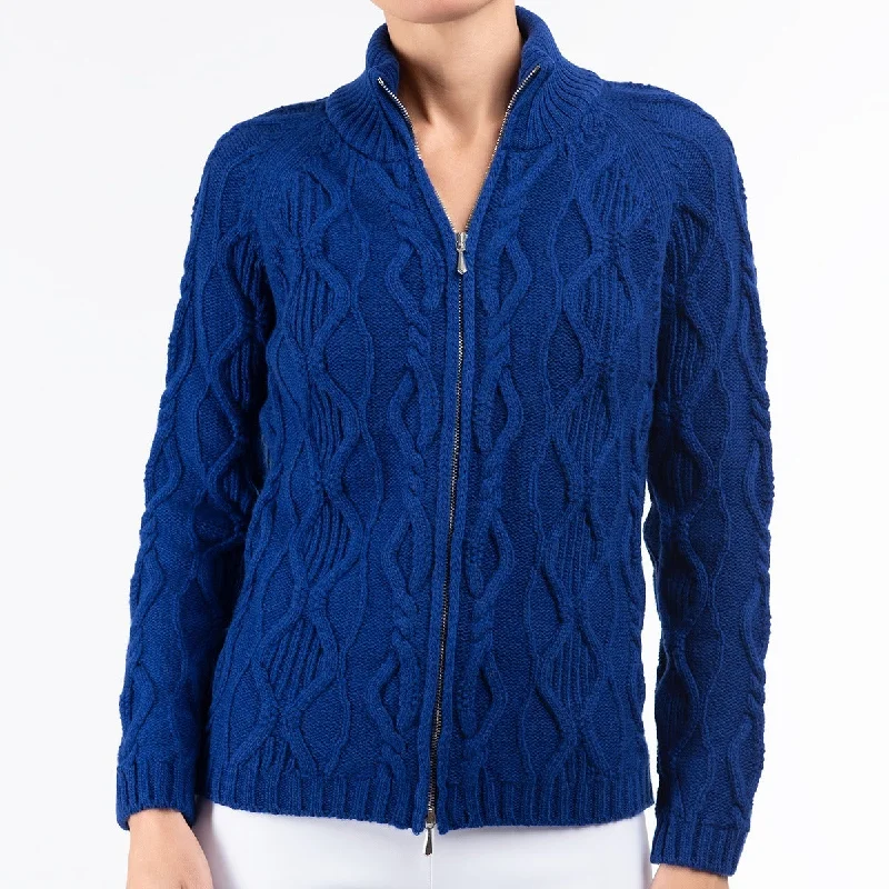 Women's Party Outfit Cable Zip Cardigan in Sapphire