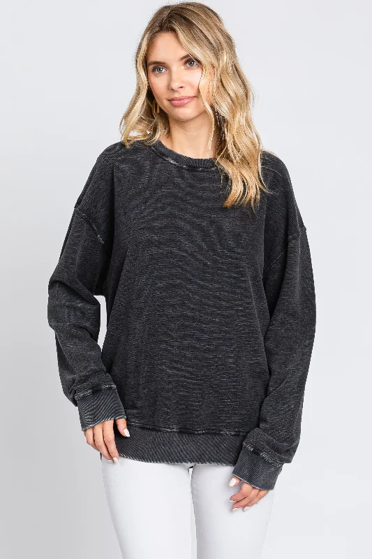 Imeless Style Black Faded Long Sleeve Top