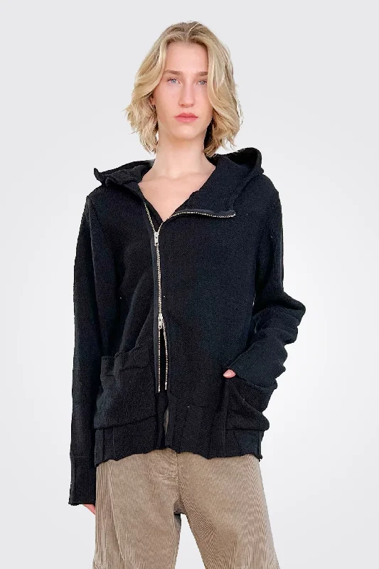 Women's Holiday Outfit Zip Up Asym Hoodie - Black