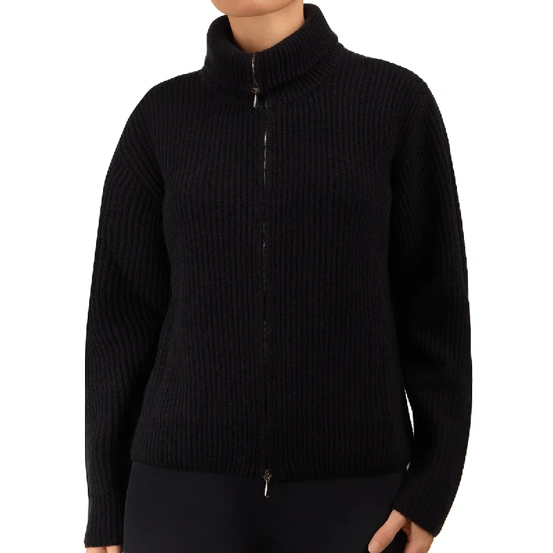 Easygoing Women's Style Cashmere & Wool Rib Zip Cardigan in Navy