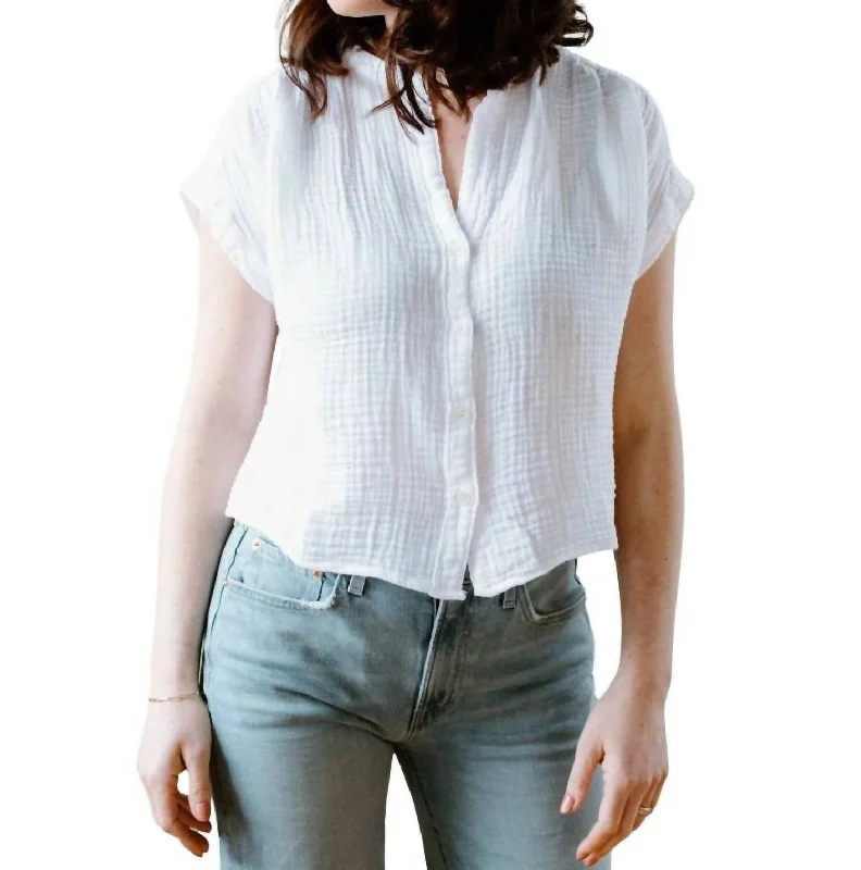 Modern Women's Outfit Cotton Gauze Short Sleeve Top In White