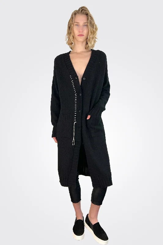 High End Fashion Long Boxy Cardigan - Black