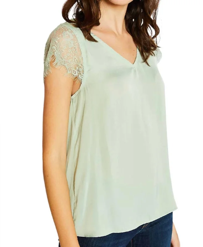 Workwear Fashion for Women Lace V Neck Top In Minto Neo