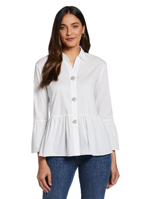 Cheap Women's Clothing Online Poplin Peplum Blouse