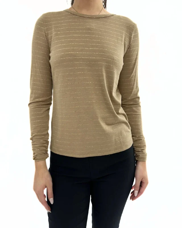 Trendy Casual Outfits Crew Neck Long Sleeves Top In Camel