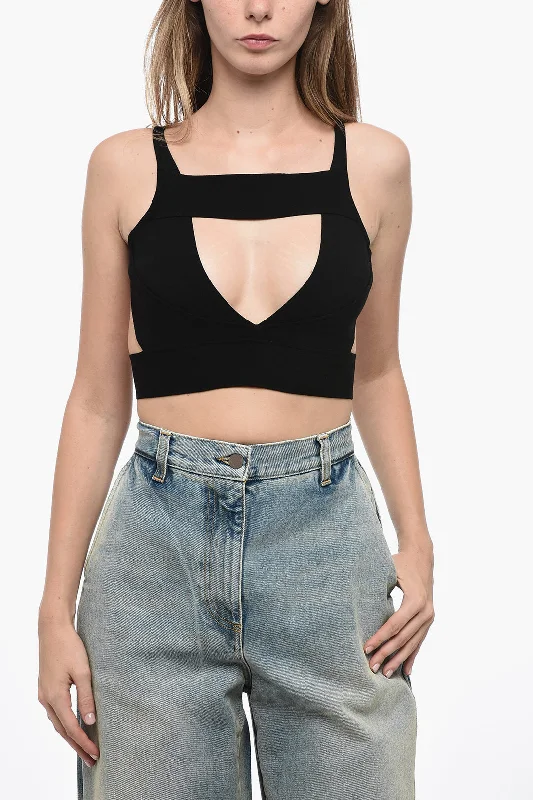 Fashionable Women's Wardrobe Rick Owens Solid Color Crop Top With Cut-Out Detail M Standard Size