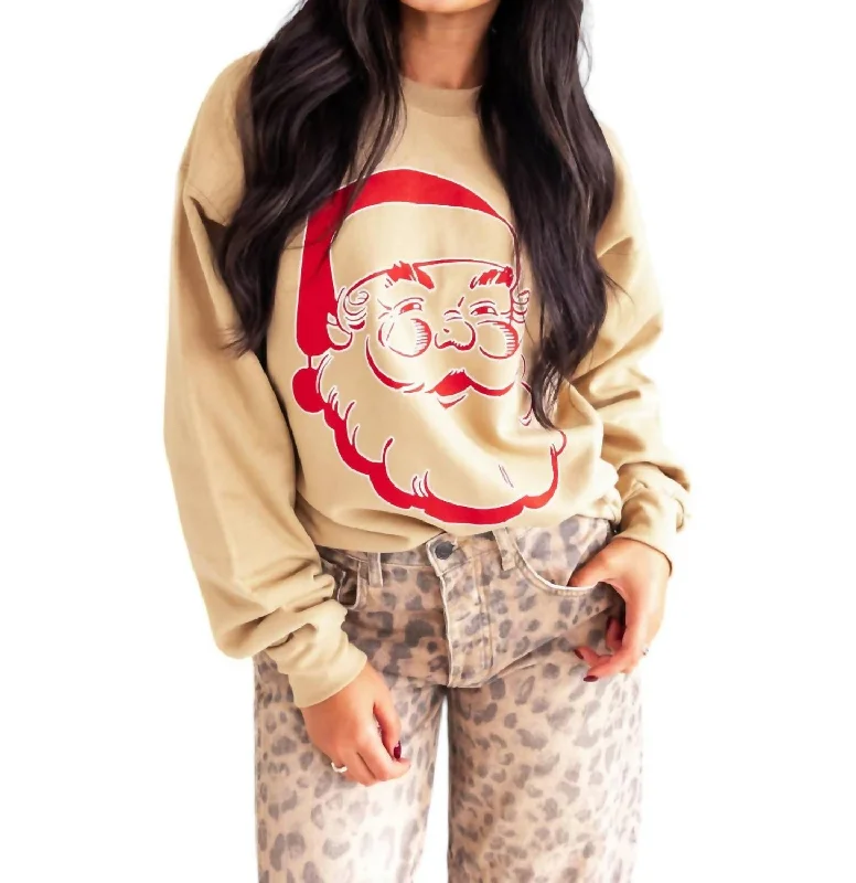 Clothes For Women Ho Ho Ho Santa Sweatshirt In Pebble Khaki