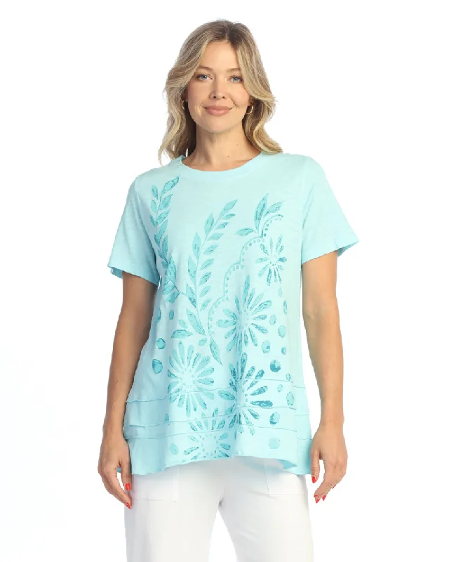 Women's Plus-Size Apparel “Napoli" Abstract Print Layered Short Sleeve Top - M82-2105