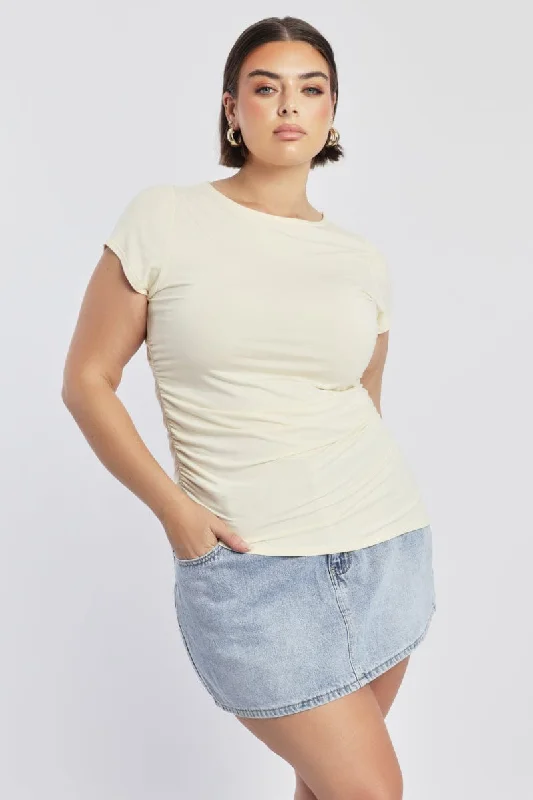 Chic And Comfortable Yellow Top Short Sleeve Asymmertic Hem