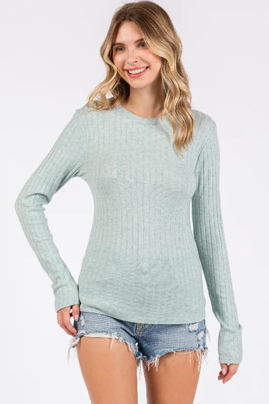 Women's Functional Outdoor Garments Mint Ribbed Long Sleeve Top