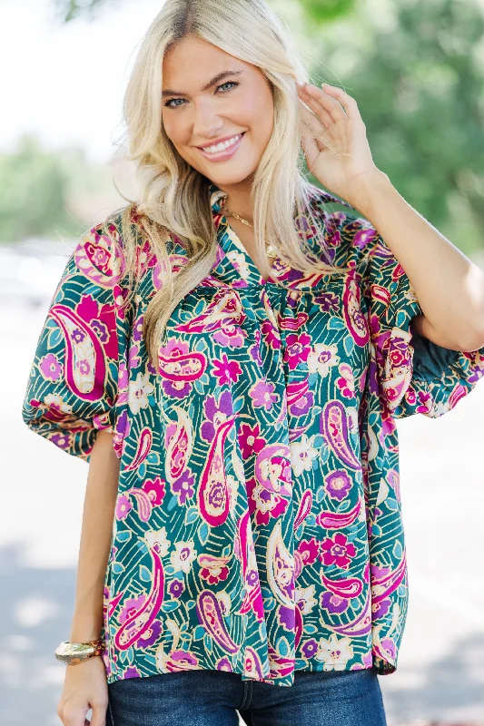 Fashion Sale Follow Along Emerald Green Paisley Blouse