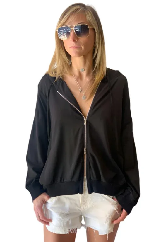 Casual Garments For Women Zip Up Hoodie - Black