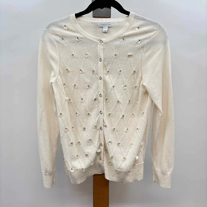 Women's Chic Apparel Charter Club Women's Size M Ivory Beaded Cardigan