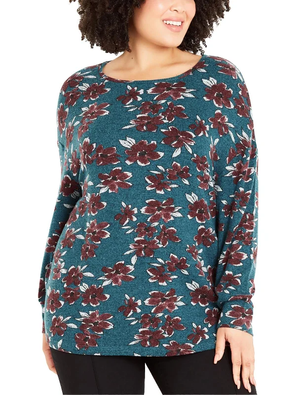 Flash Sale Event Plus Womens Soft Floral Print Pullover Top