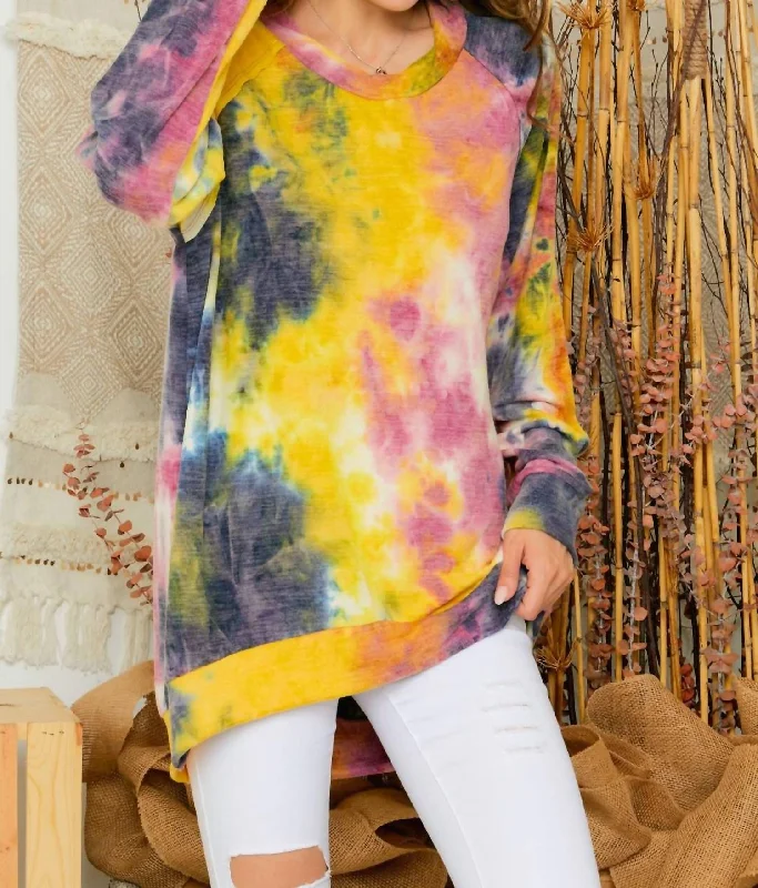 Casual Style for Busy Women Tie Dye Cold Shoulder Tunic In Water Color