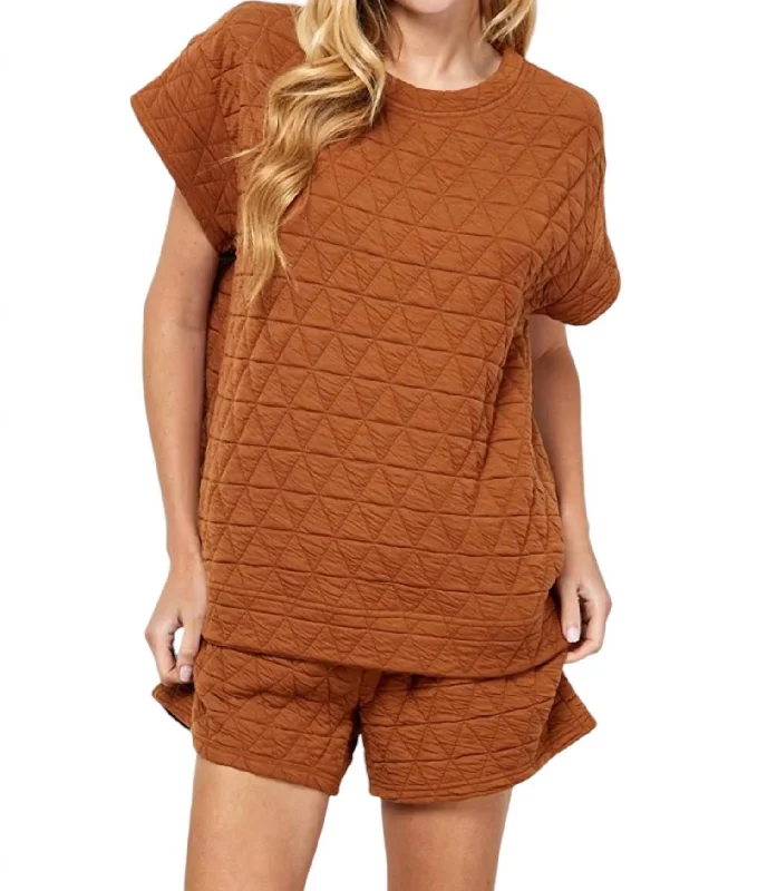 Flash Discount Quilted Short Sleeve Top In Rust