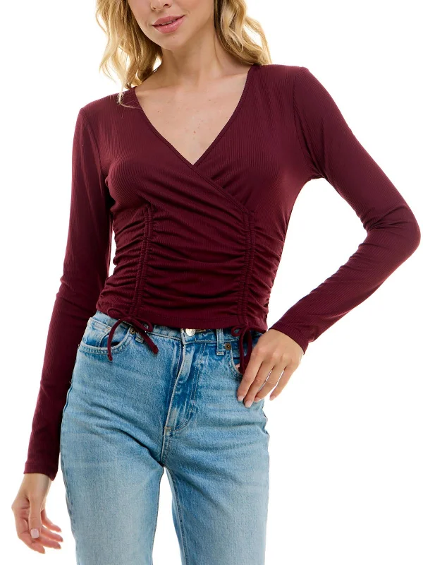 Women Wear Online Juniors Womens V-Neck Drawstring Top Pullover Top