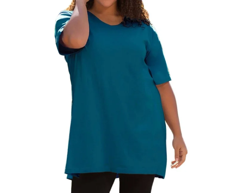 Clothes For Sale Jersey Short Sleeve V-Neck Tunic - Plus In Deep Sea