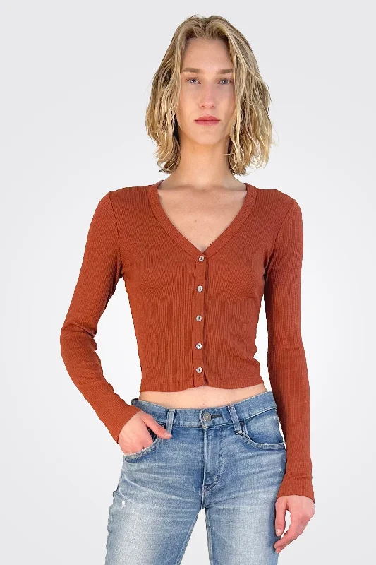 Limited Time Offer Lyla Ribbed Cardigan - Pecan