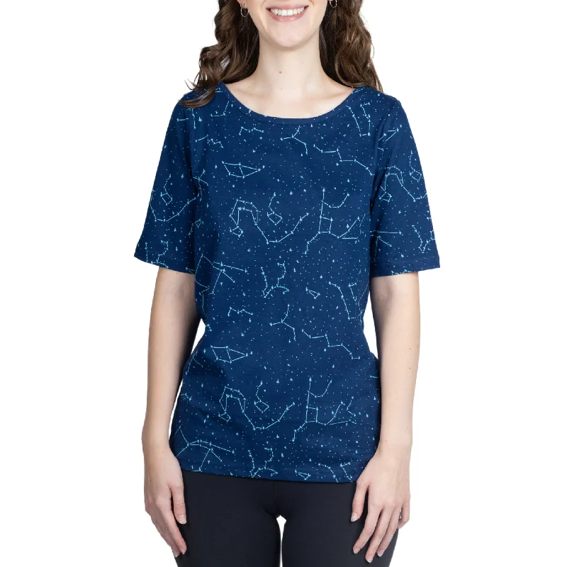 Bold Prints Casual Chic Navy Constellations Tunic Top