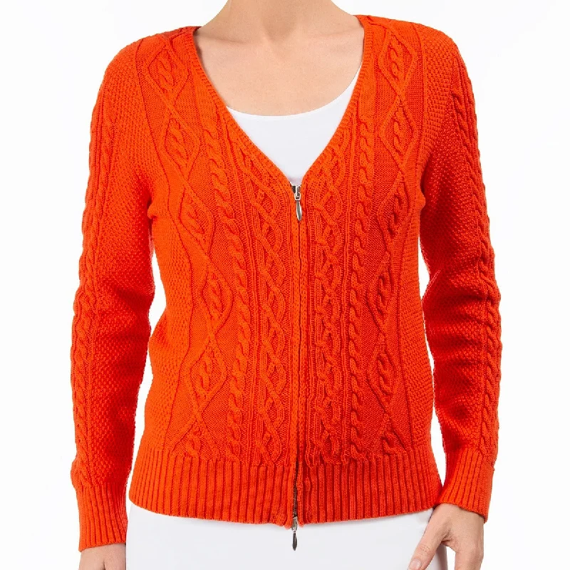 Women's Outfit Cotton Cable Zip Cardigan in Mandarino