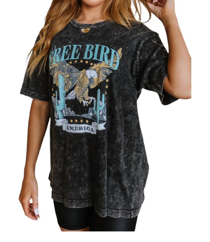 Fashionable Dresses for Women Free Bird Graphic T-Shirt In Black