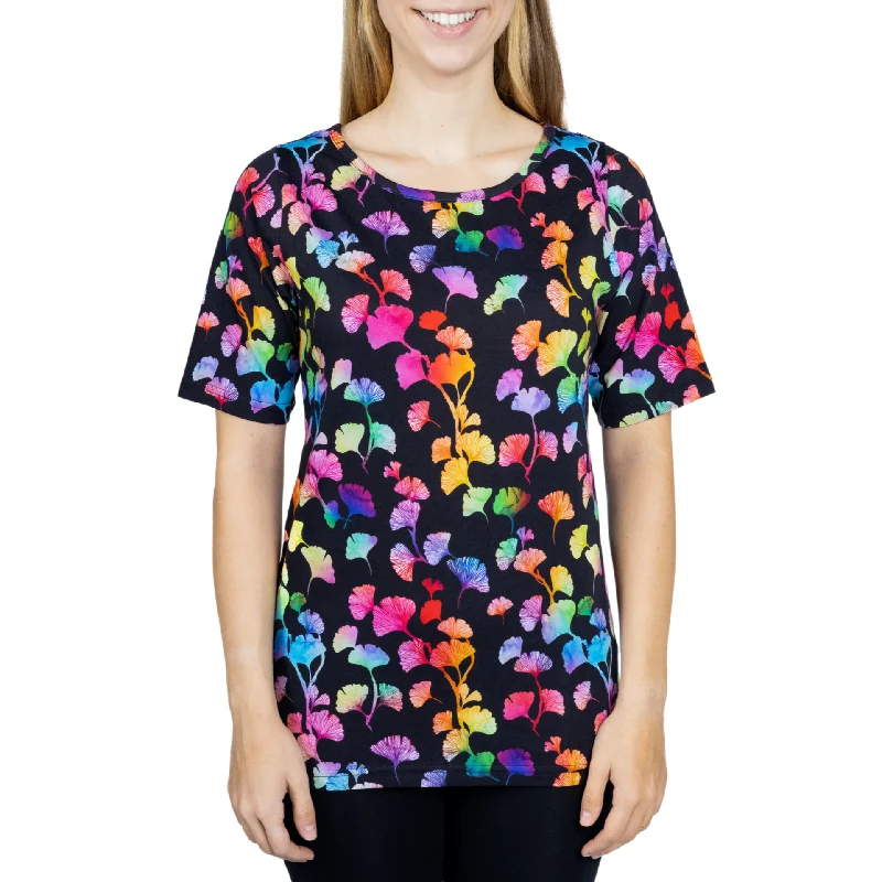 Casual Wear Rainbow Ginkgo Leaves Tunic Top