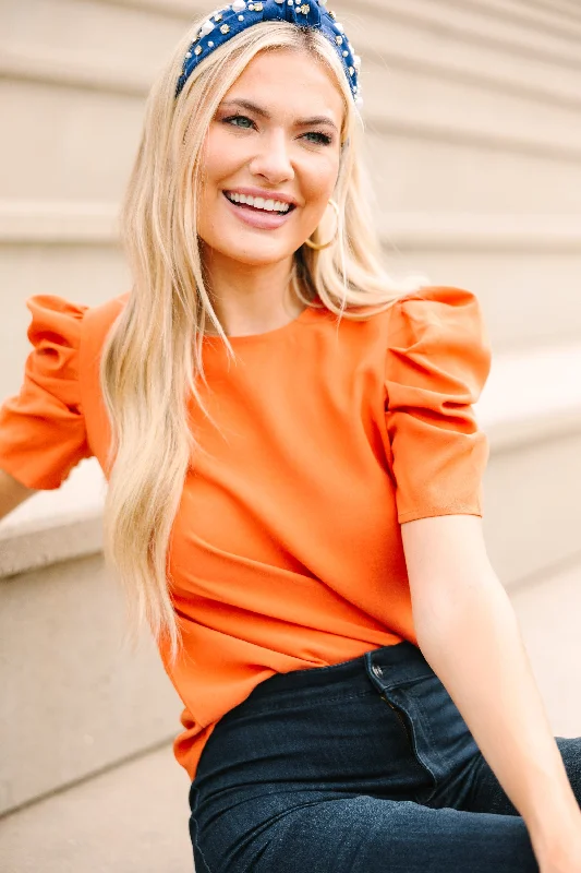 Sporty Streetwear Here For The Drama Orange Puff Sleeve Blouse