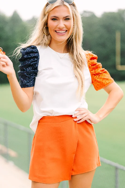 Vintage Fashion Meet You There Orange Sequined Puff Sleeve Blouse