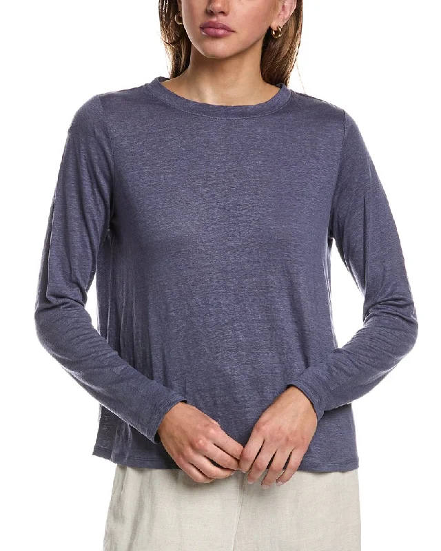 Women's Comfy Loungewear Outfit EILEEN FISHER Crewneck Linen T-Shirt