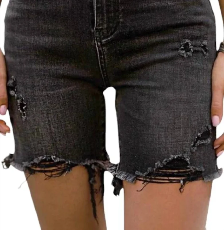 Women's High-Fashion Apparel High-Waisted Washed Distressed Shorts In Black