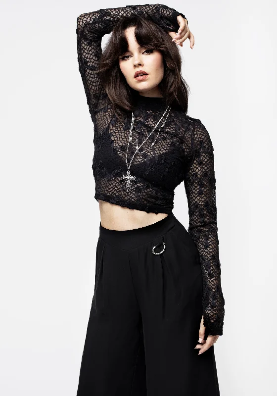 Chic And Comfortable Baroque Long Sleeve Lace Crop Top