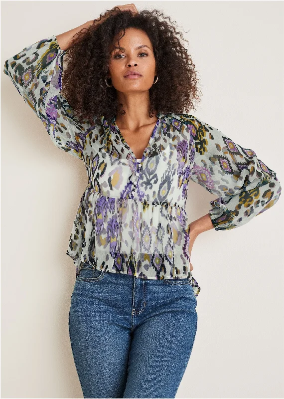 Sporty Streetwear Chiffon Printed Blouse - Desert Ikat