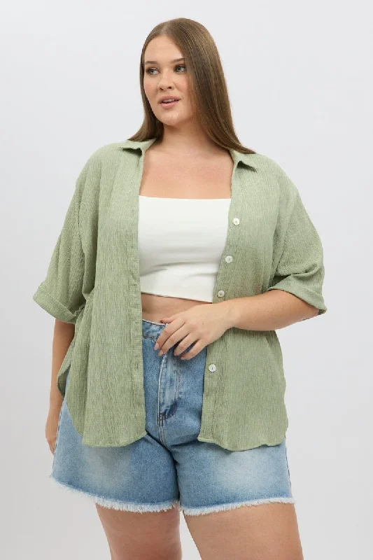 Everyday Wear Green Textured Shirt Short Sleeve