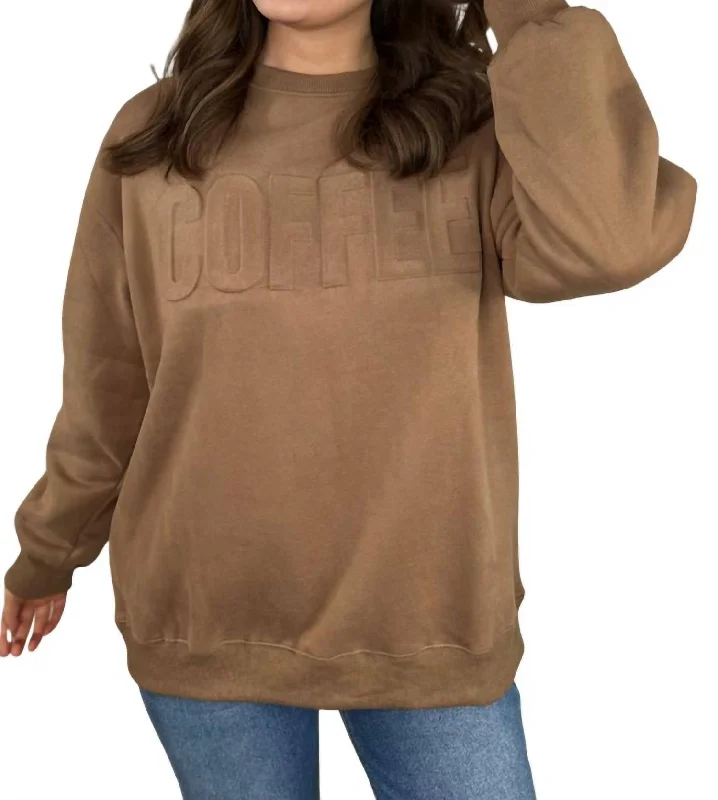 Casual Wear Coffee Embossed Sweatshirt In Tan