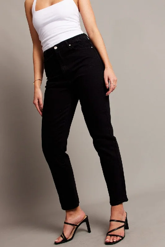 Versatile Women's Fashion Black Boyfriend Jean High Rise