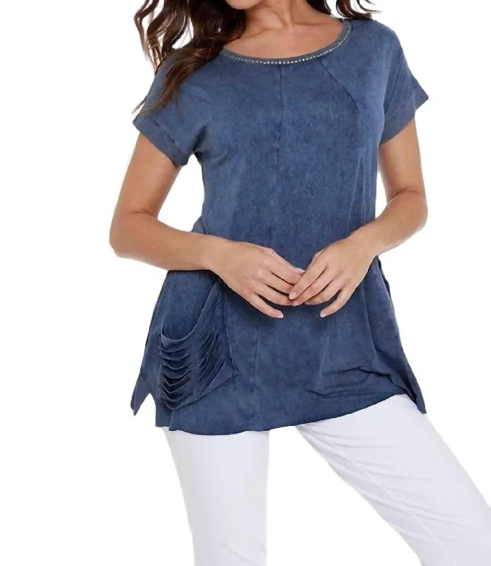 Women's Urban Fashion Beaded Short Sleeve Tunic In Denim