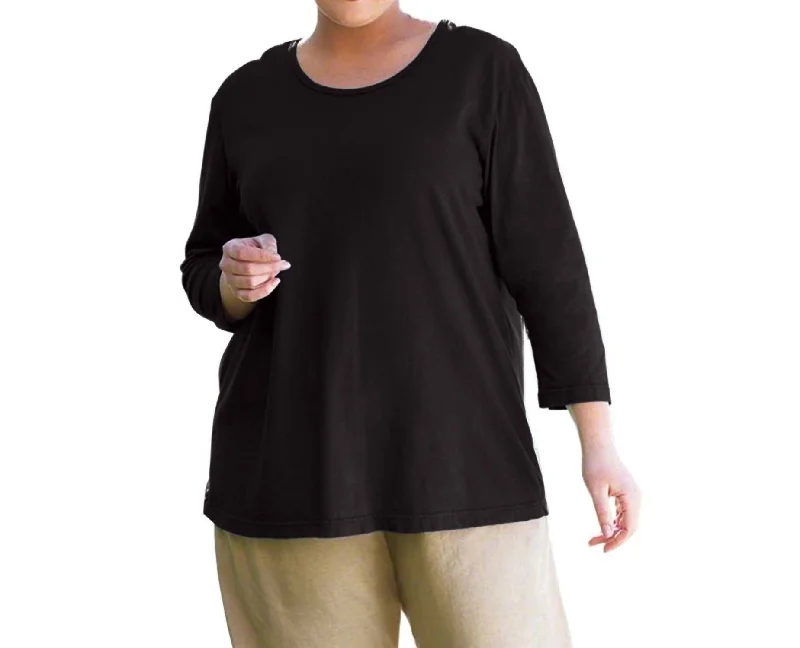 Flash Discount 3/4 Sleeve U-Neck Long Sleeve Tunic - Plus In Black